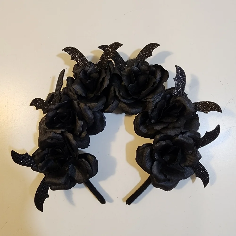 Halloween Black  Floral Catrina Morticia  Headband